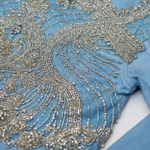One of a kind embroidered jacket - Light blue & Crystal - Selma